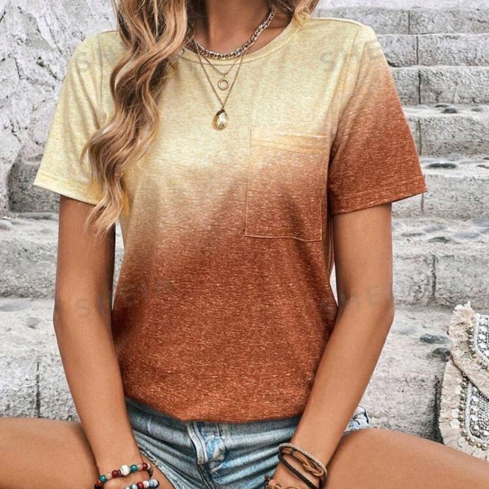 SHEIN ORANGE OMBRE SHIRT - Picture 2 of 4